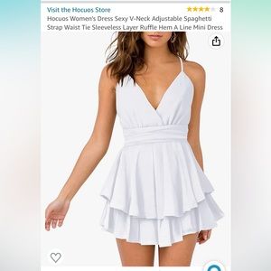 White flare layered amazon mini strappy graduation short dress